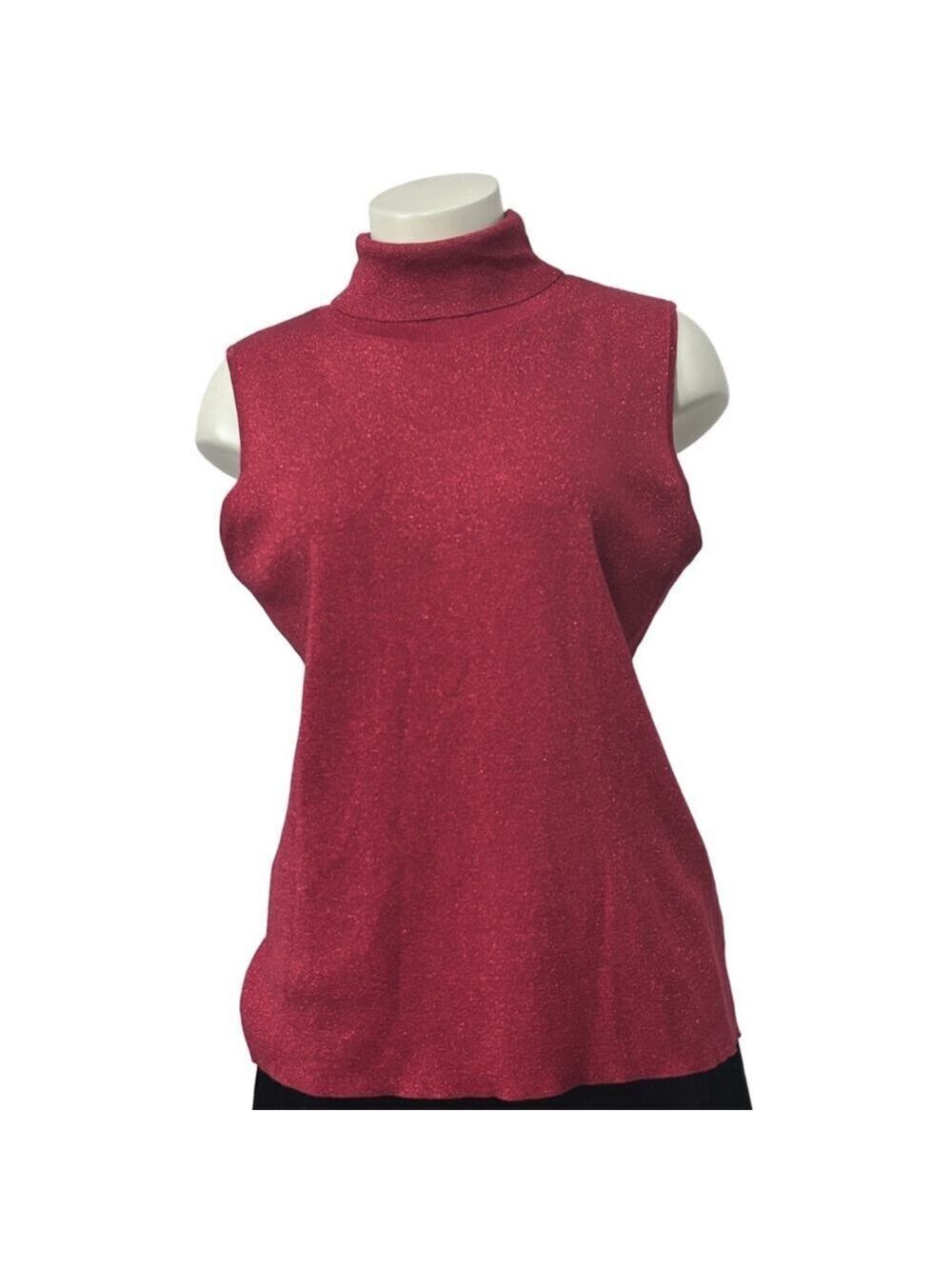 Peter Nygard Red Shimmer Sleeveless Turtleneck Sweater Plus Size 1X